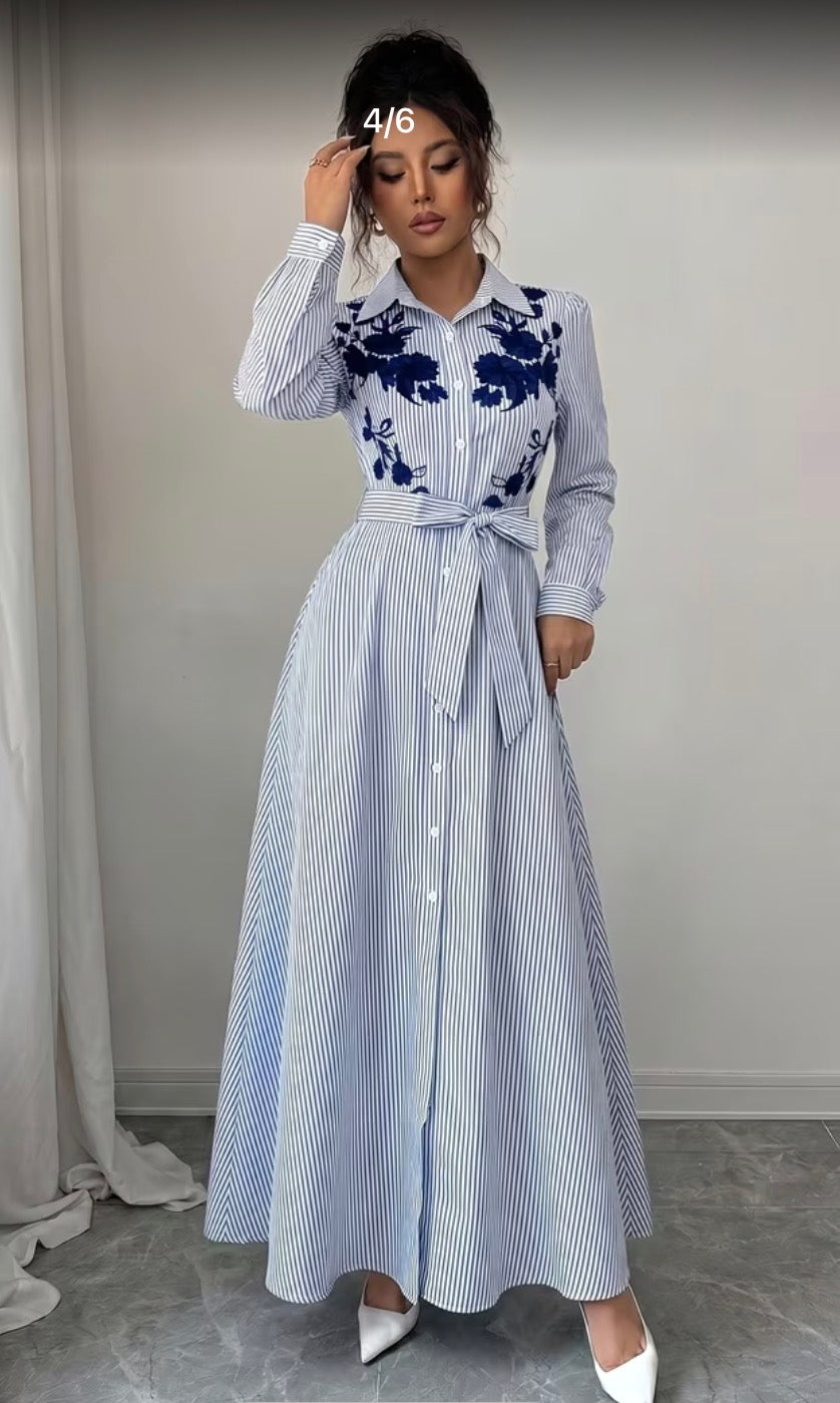 European/American Commuter Style Long-Sleeve Dress