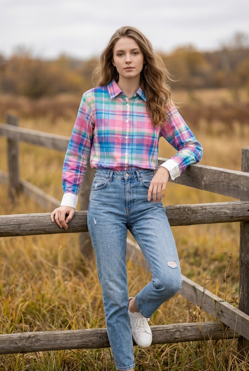 Checked Ruffled Retro Long Sleeve button-up shirt.
