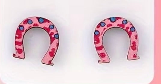 Pink Horse Shoe Earings