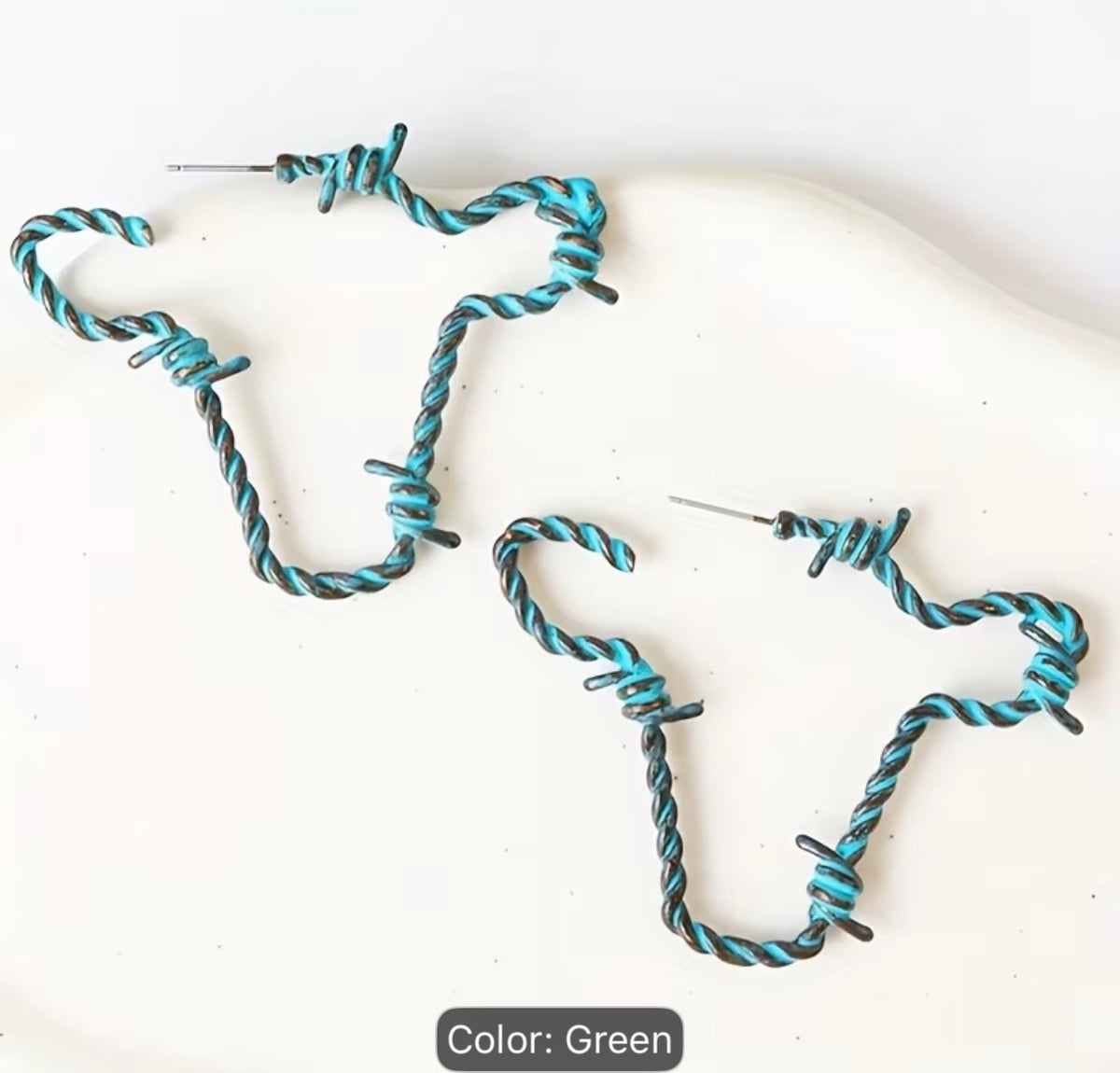 Blue Barb-Wire look Bull-head Earings