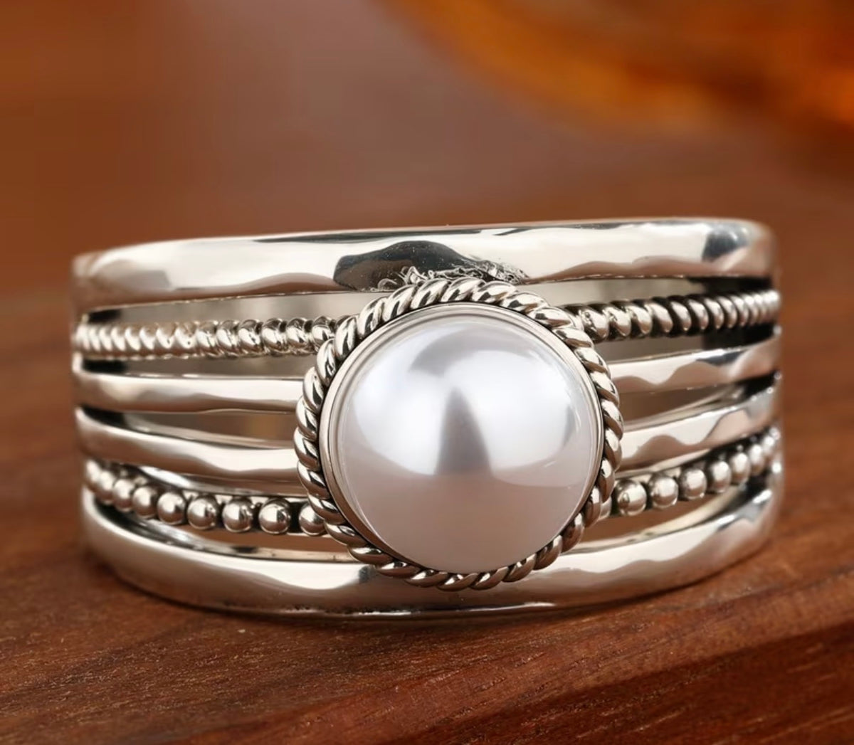 Pearl Ring With Silver Band