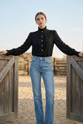 Long sleeve Black ruffled Blouse