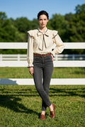 French Color-Block Long sleeve Blouse