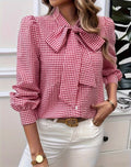 French Vintage Plaid Women’s Long-Sleeve Blouse