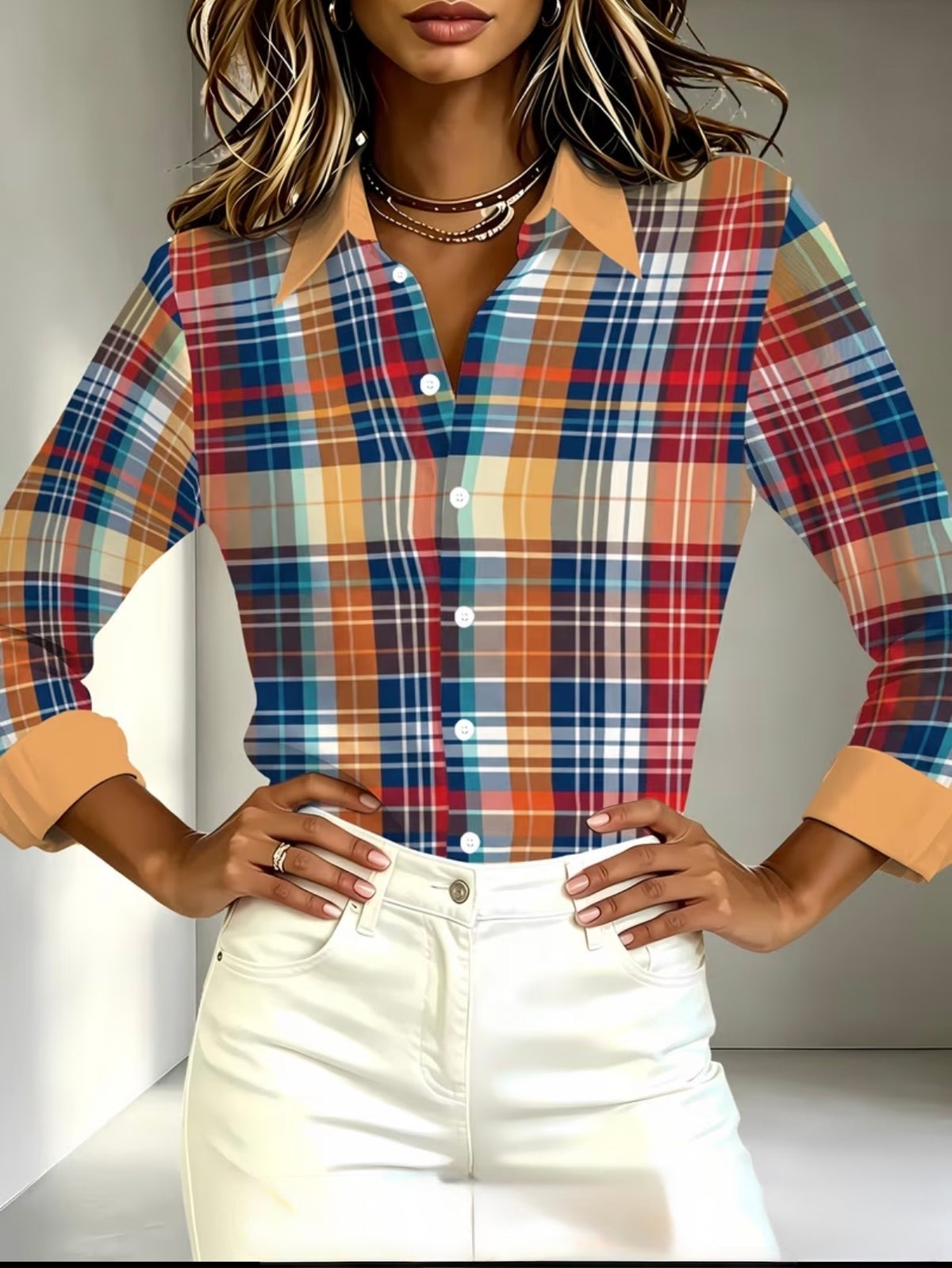 Scottish plaid Long sleeve Blouse