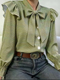 Elegant Retro Striped Blouse