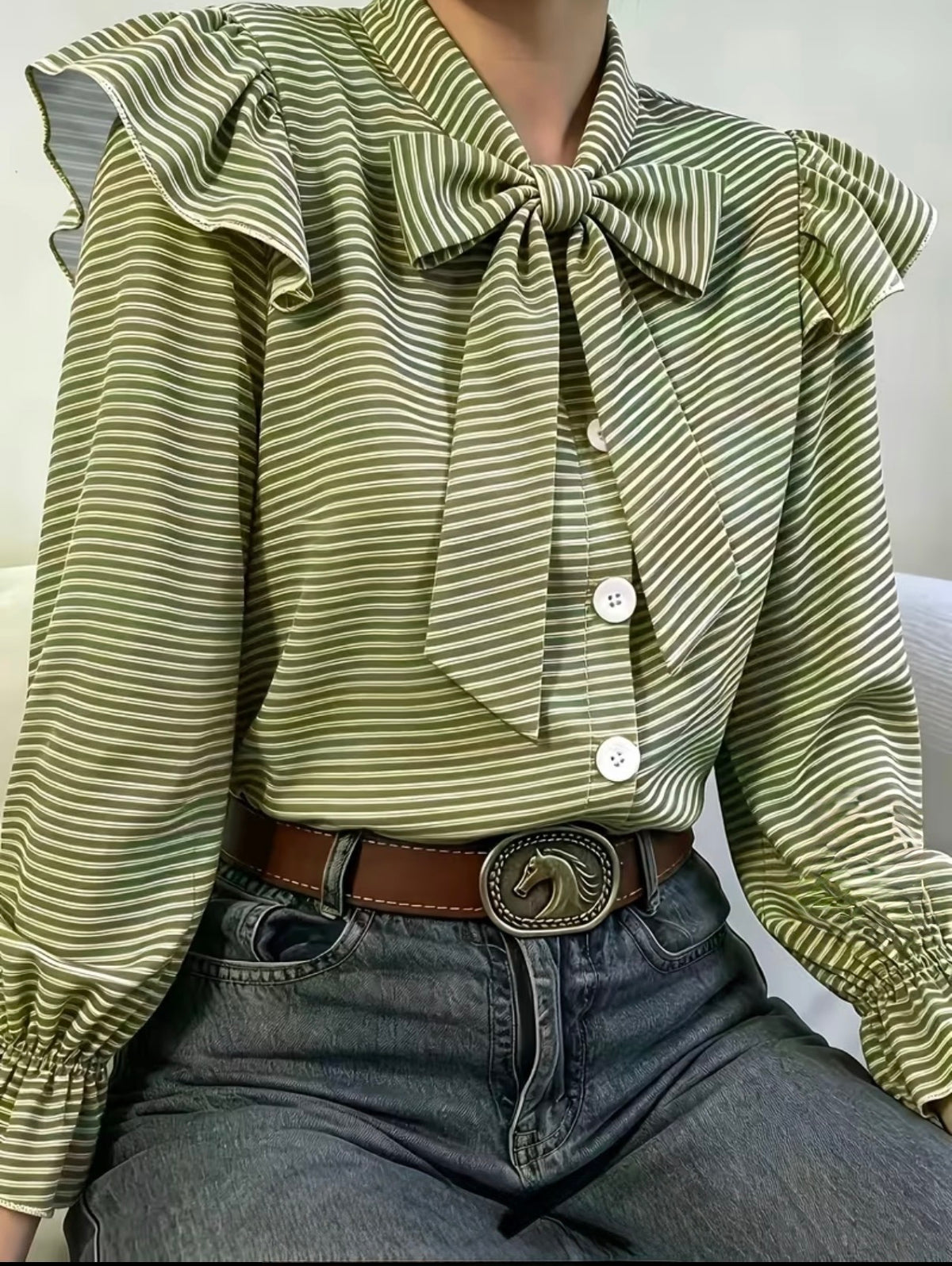 Elegant Retro Striped Blouse