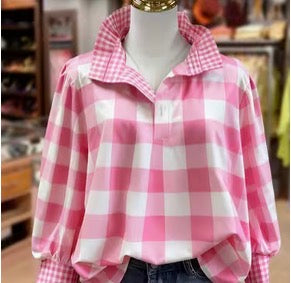 Ladies Pink Checked Blouse
