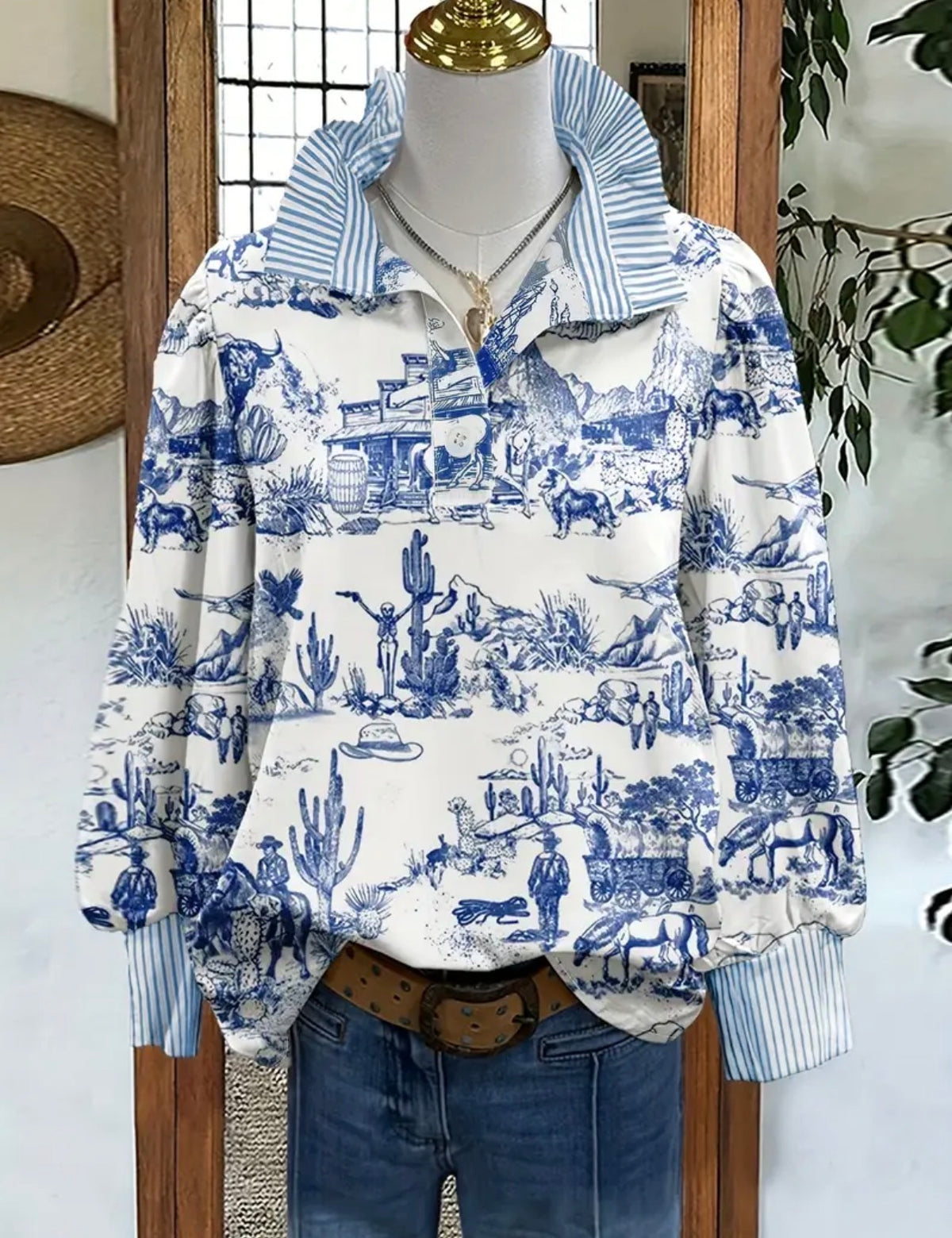 Ladies Cowgirl Printed Blouse