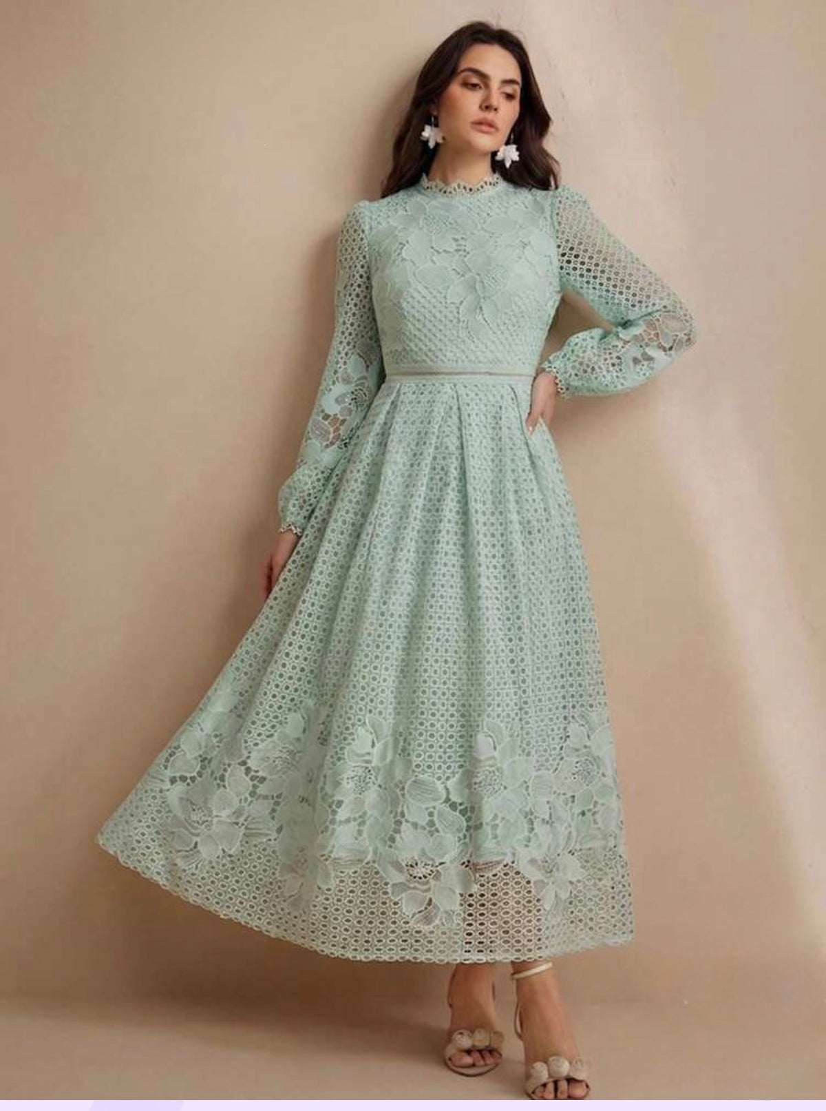 Elegant Long sleeve Floral Lace Dress