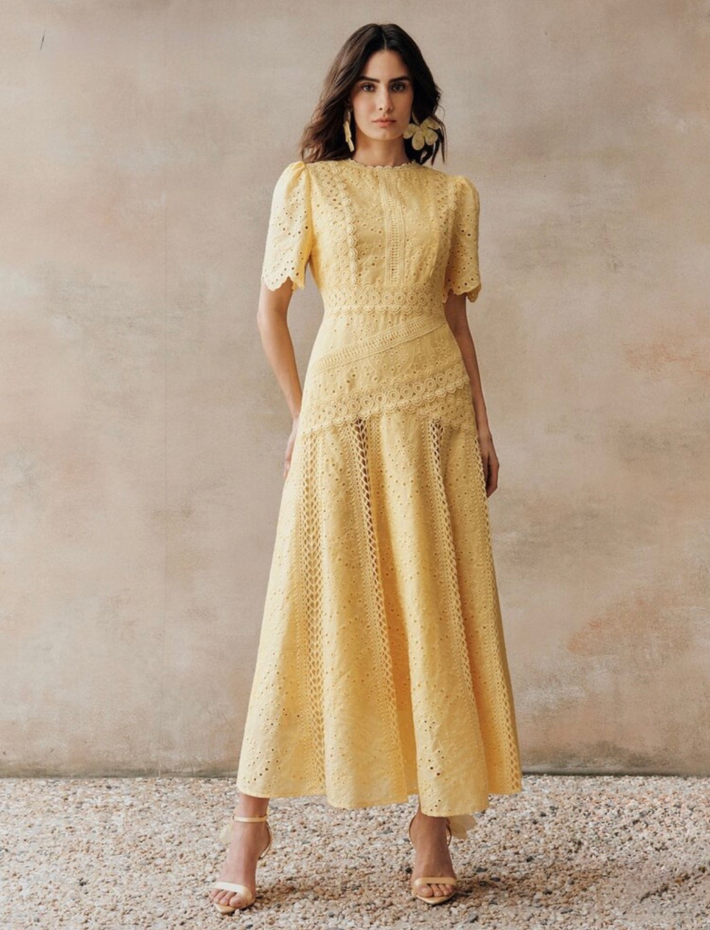 Romantic Floral Trim Round Neck Elegant Dress