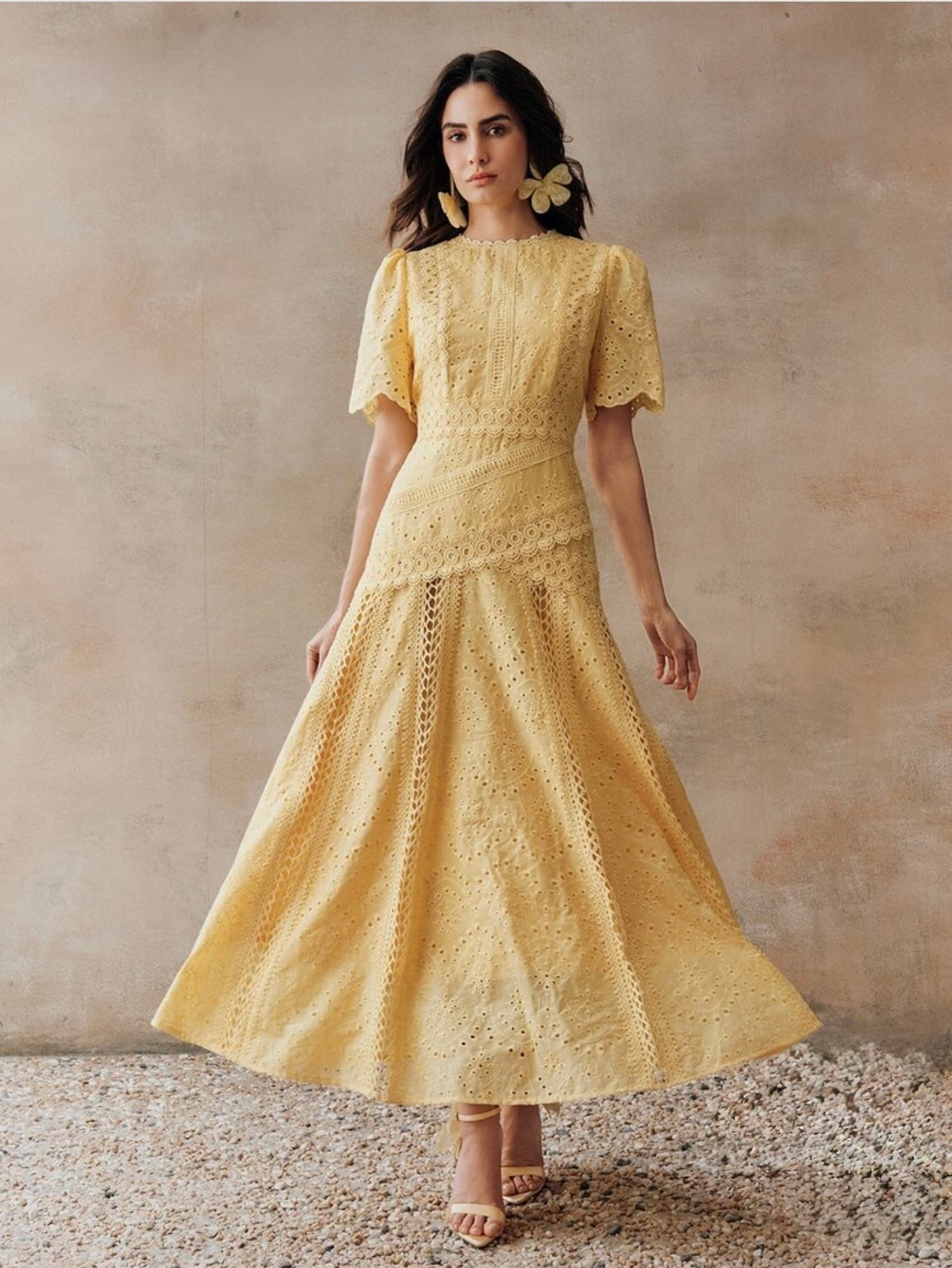 Romantic Floral Trim Round Neck Elegant Dress