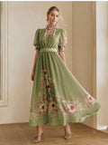Olive Green High-End Floral Print Dress