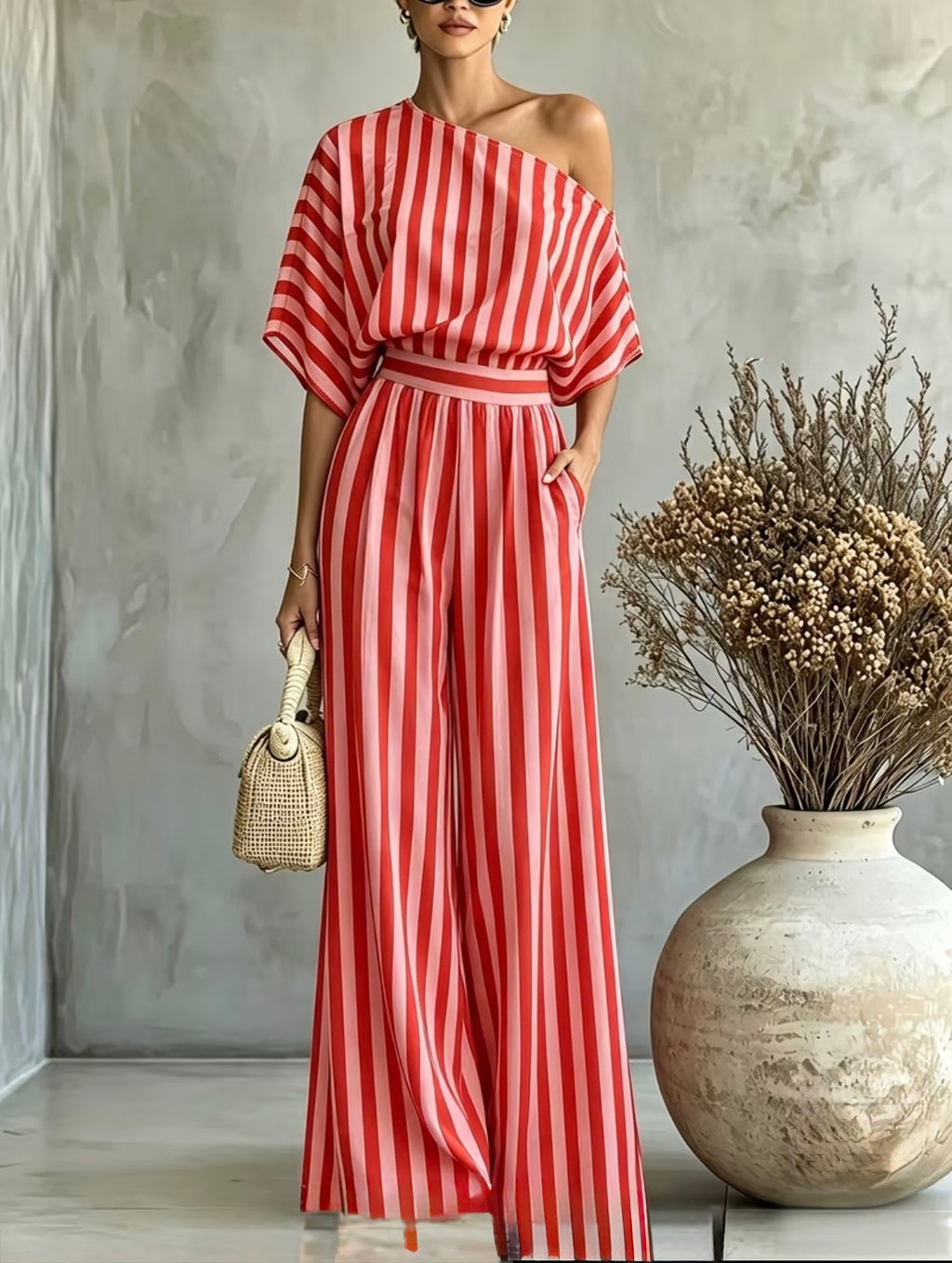 Bohemian Style off-Shoulder Striped 2 pcs Set