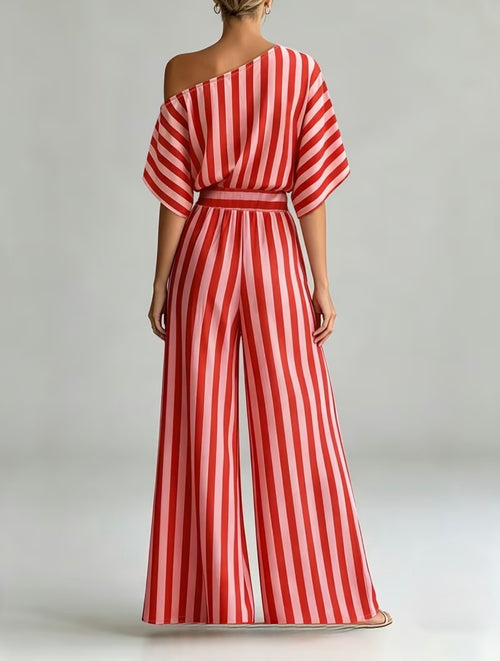 Bohemian Style off-Shoulder Striped 2 pcs Set