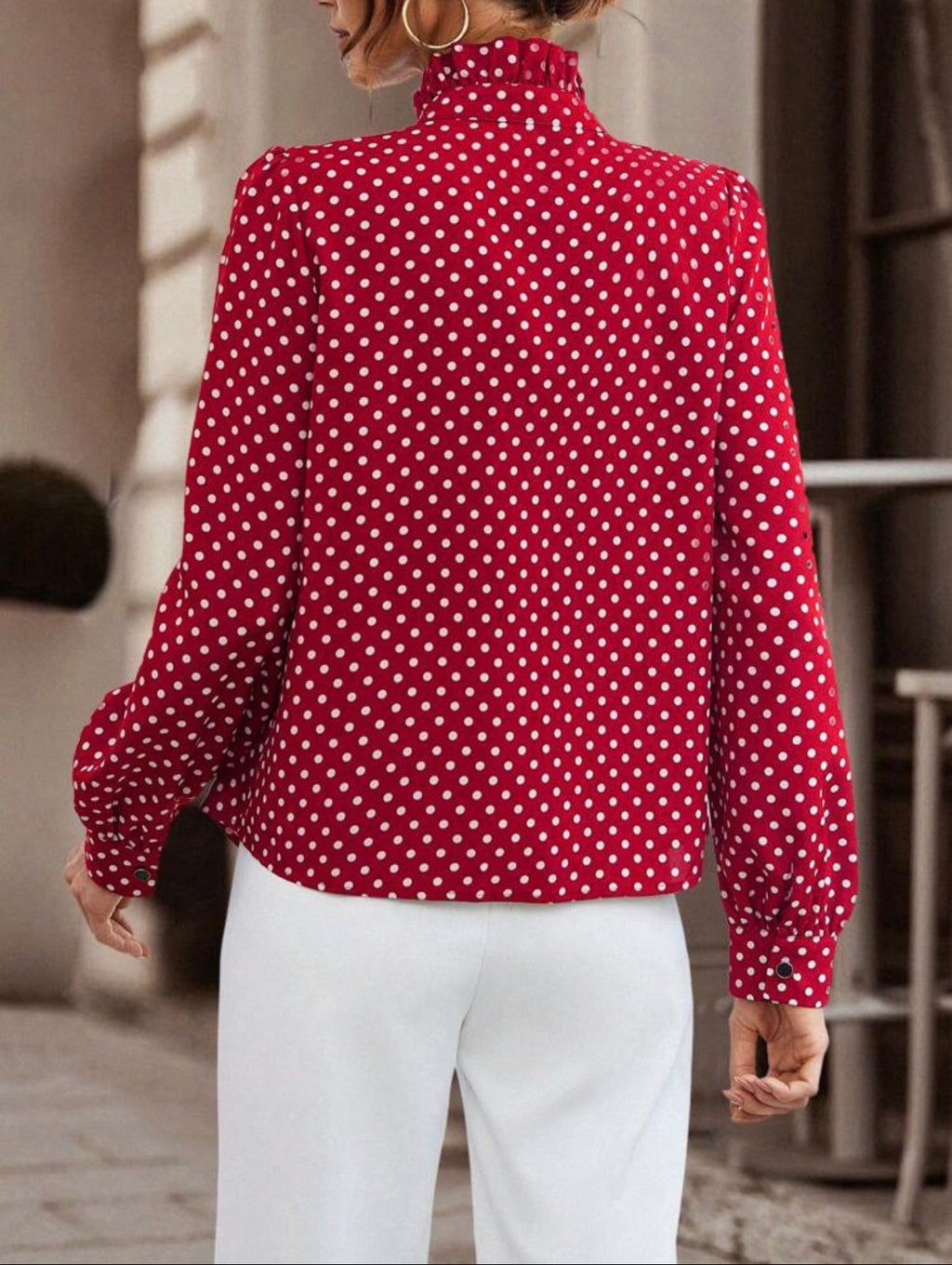Women's Polka Dot Ruffle Trim Blouse