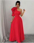 Women’s Asymmetrical Neck Dress with 3D Floral Detail