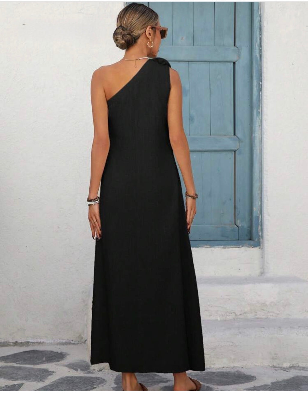 Women’s Casual Loose Linen Blend oblique shoulder Dress