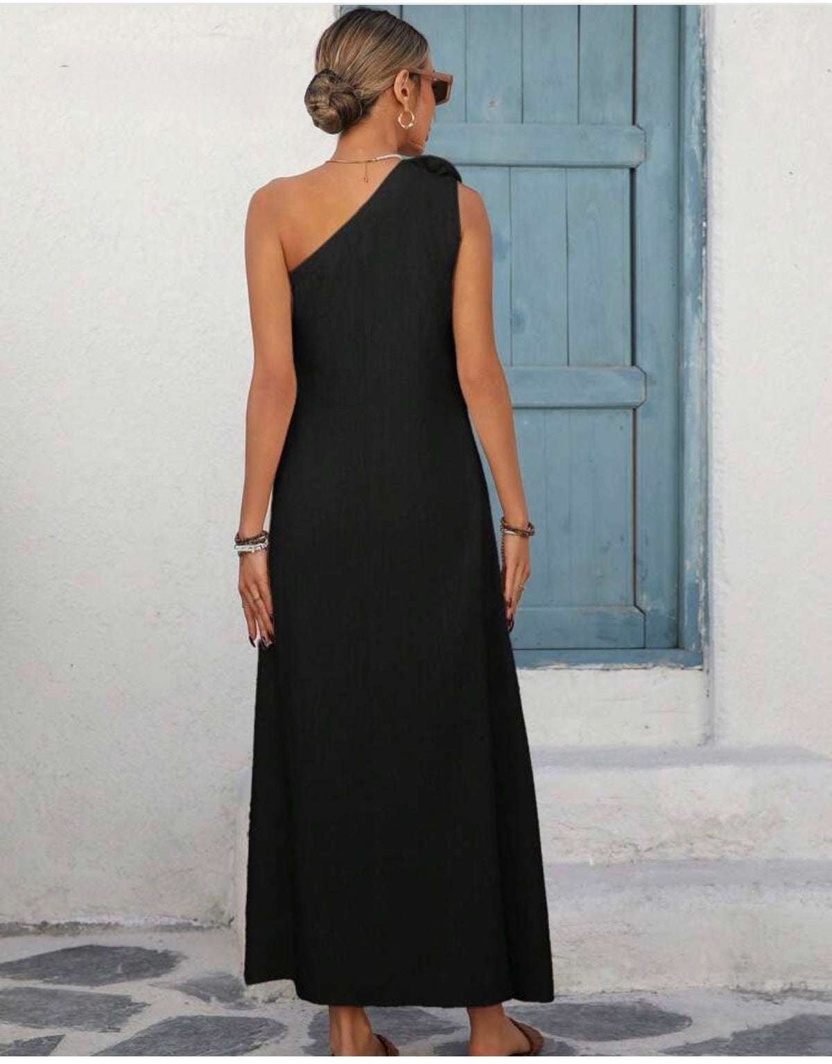 Women’s Casual Loose Linen Blend oblique shoulder Dress