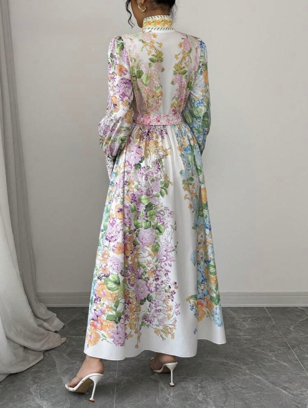 Rafferiza French Elegant Floral Print Puff Sleeve