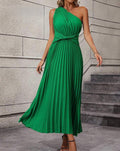 One Shoulder Twist Front Pleated Hem Dress