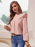 Frenchy Gingham Ruffle Trim Blouse